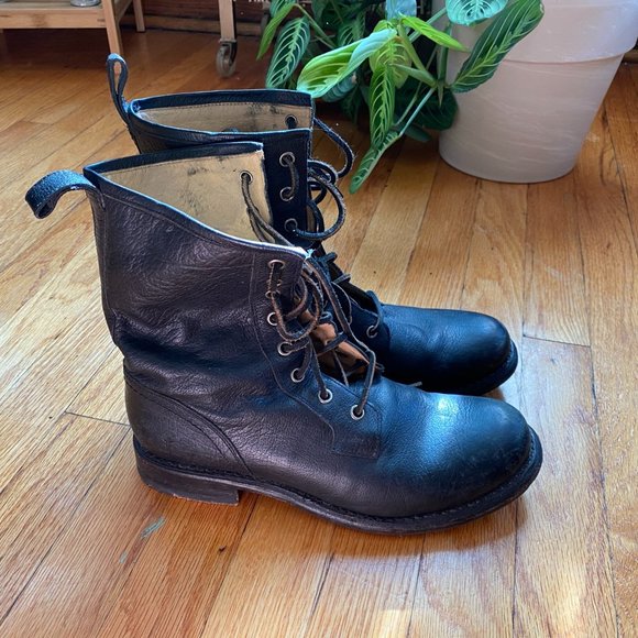 Frye Black Leather Combat Boots - Picture 1 of 6